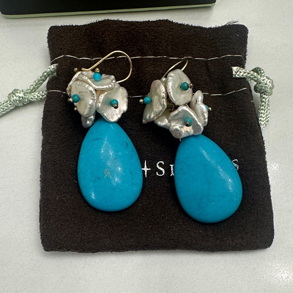 Ross-Simons Turquoise and Silver Drop Earrings